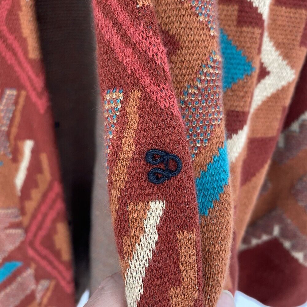 Coldwater Creek Southwestern Aztec Sweater Cardigan Rust Turquoise Womens XS - Picture 5 of 8